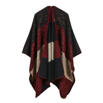 Bloc de couleur pour femmes Ouverture avant Couverture Poncho Bohemian Cashmere Comme Cape Épais Hiver Chaud Étole Throw Poncho Wrap Shawl (SP230)